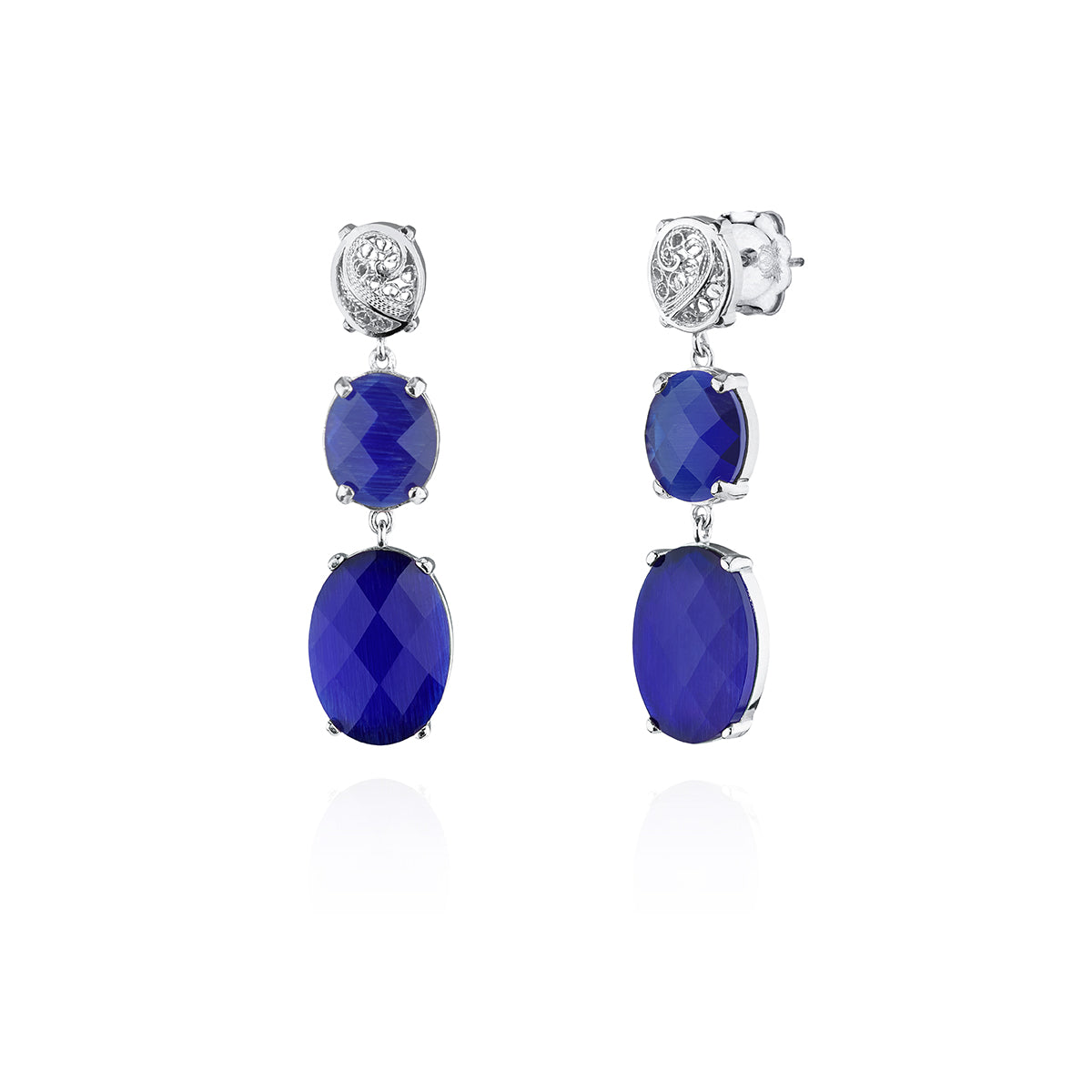 Pendientes con 2 piedras ovaladas de filigrana Plata