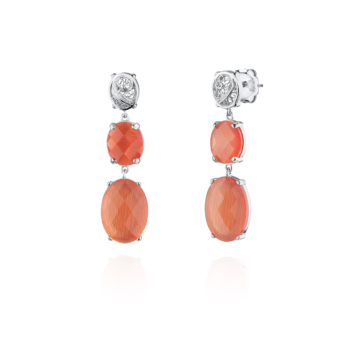 Pendientes con 2 piedras ovaladas de filigrana Plata