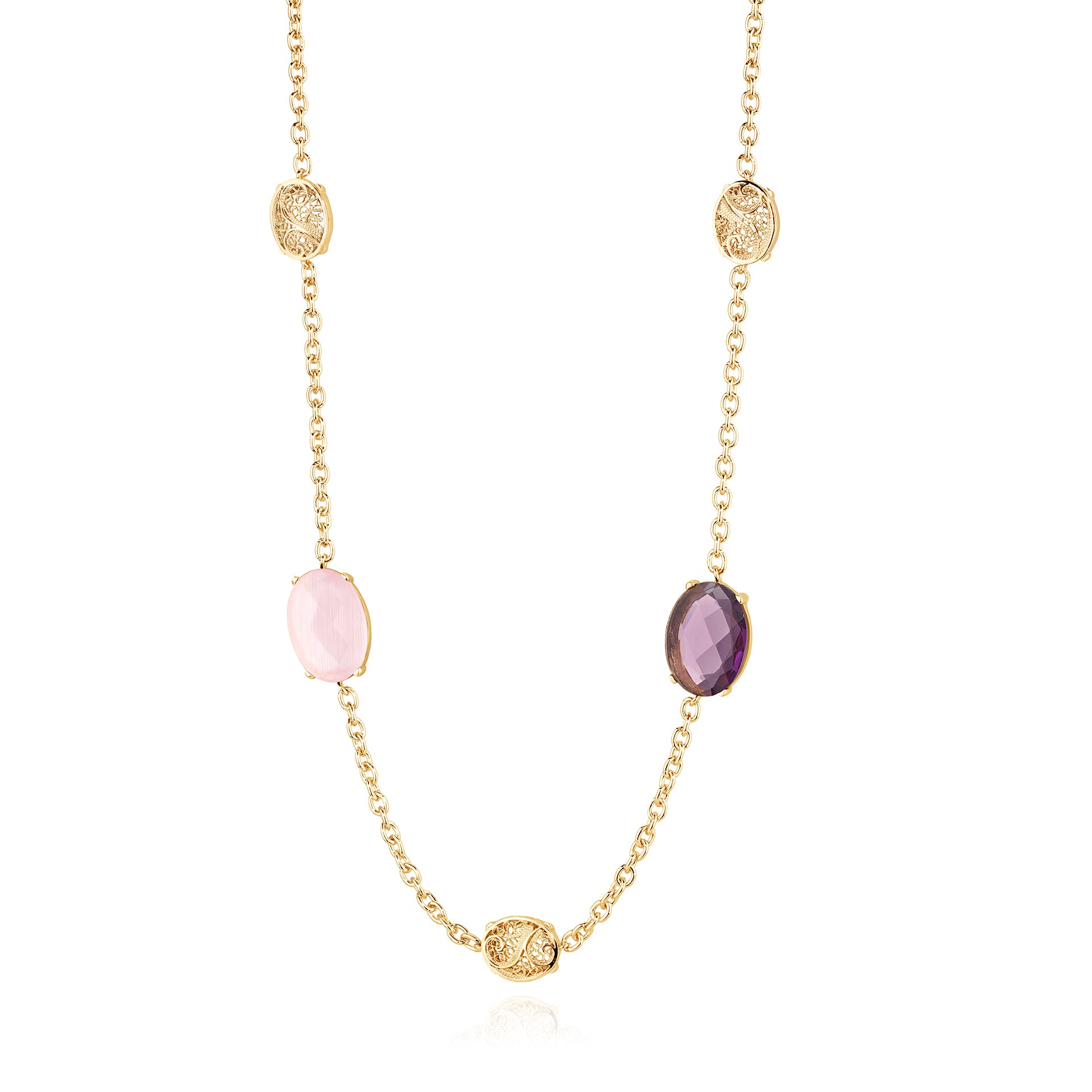 Two-Stone Oval Filigree Necklace Gold