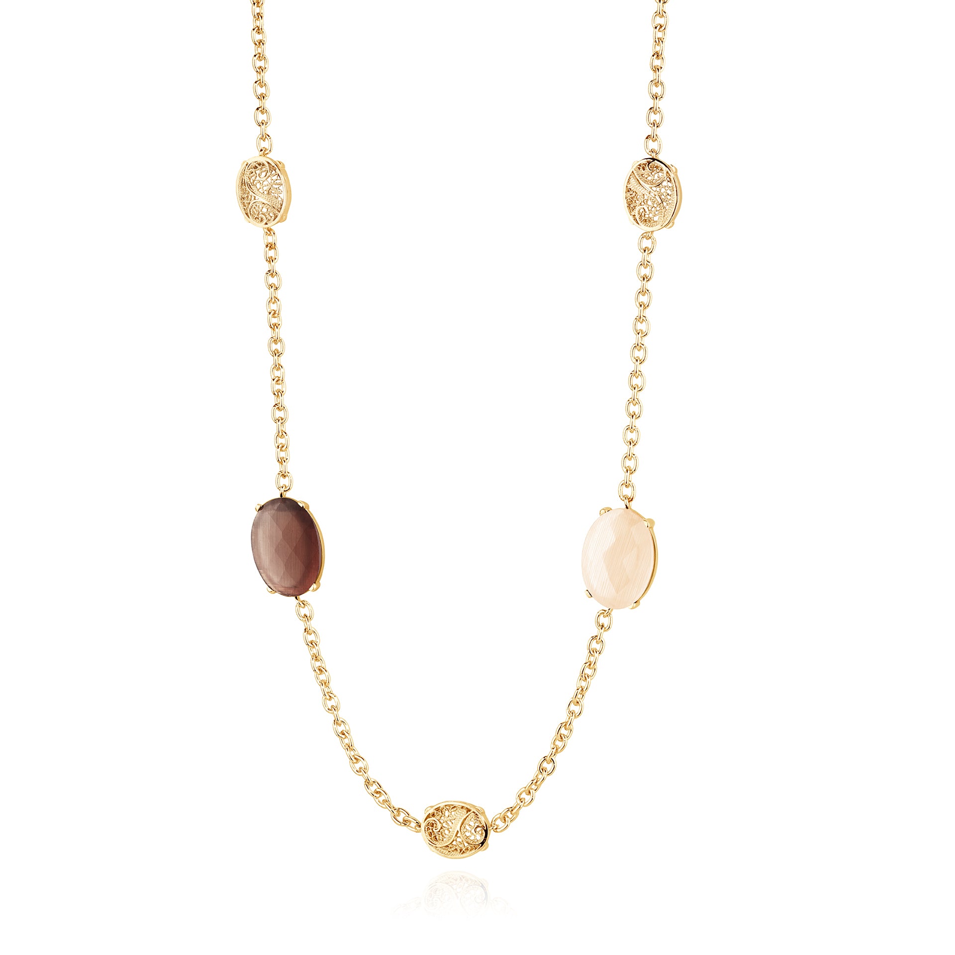 Two-Stone Oval Filigree Necklace Gold