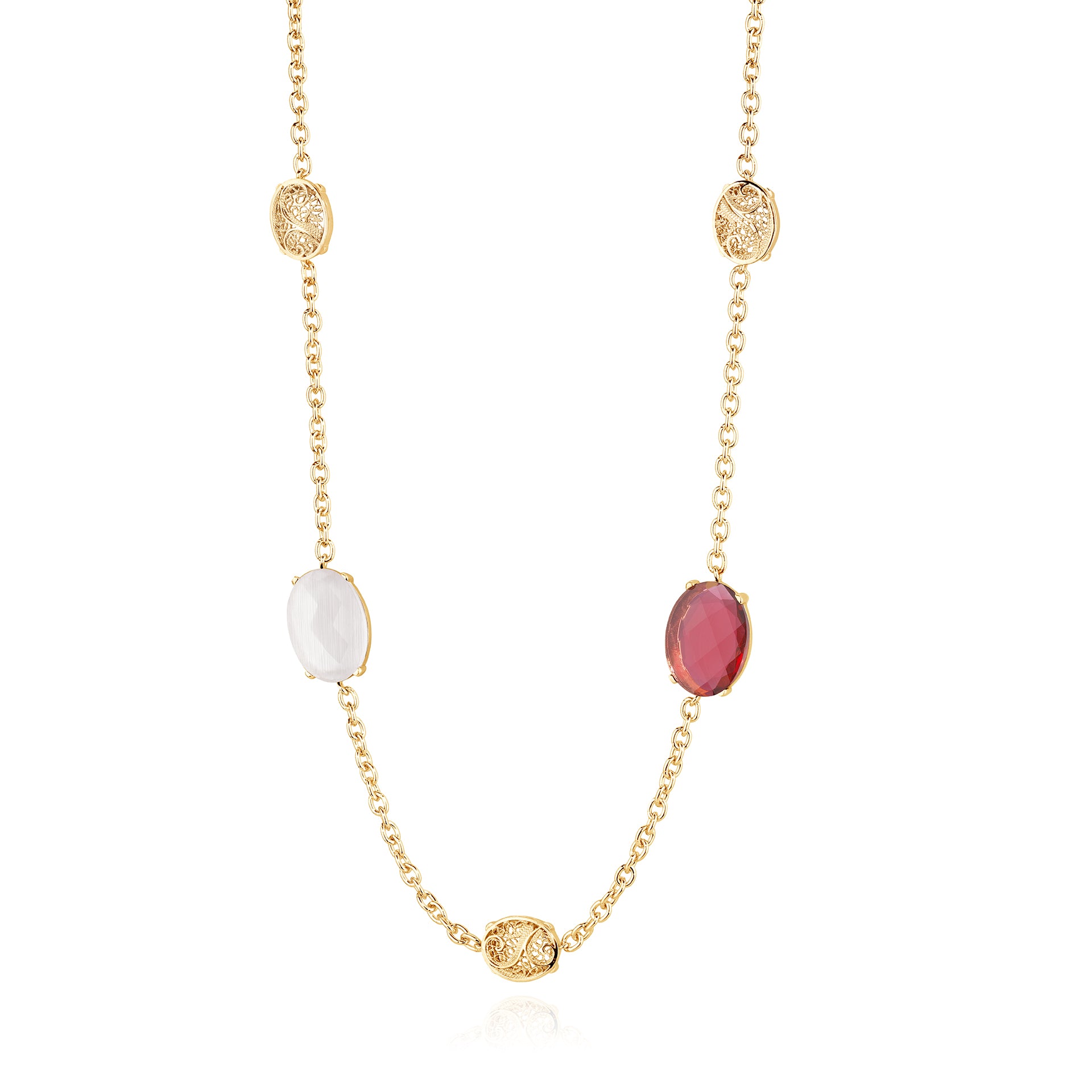 Two-Stone Oval Filigree Necklace Gold