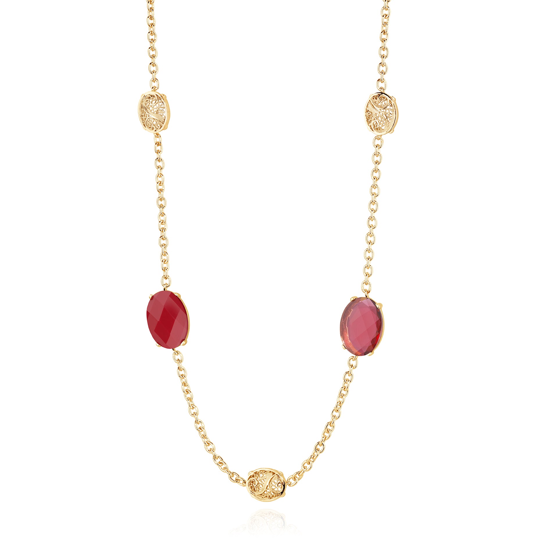 Two-Stone Oval Filigree Necklace Gold