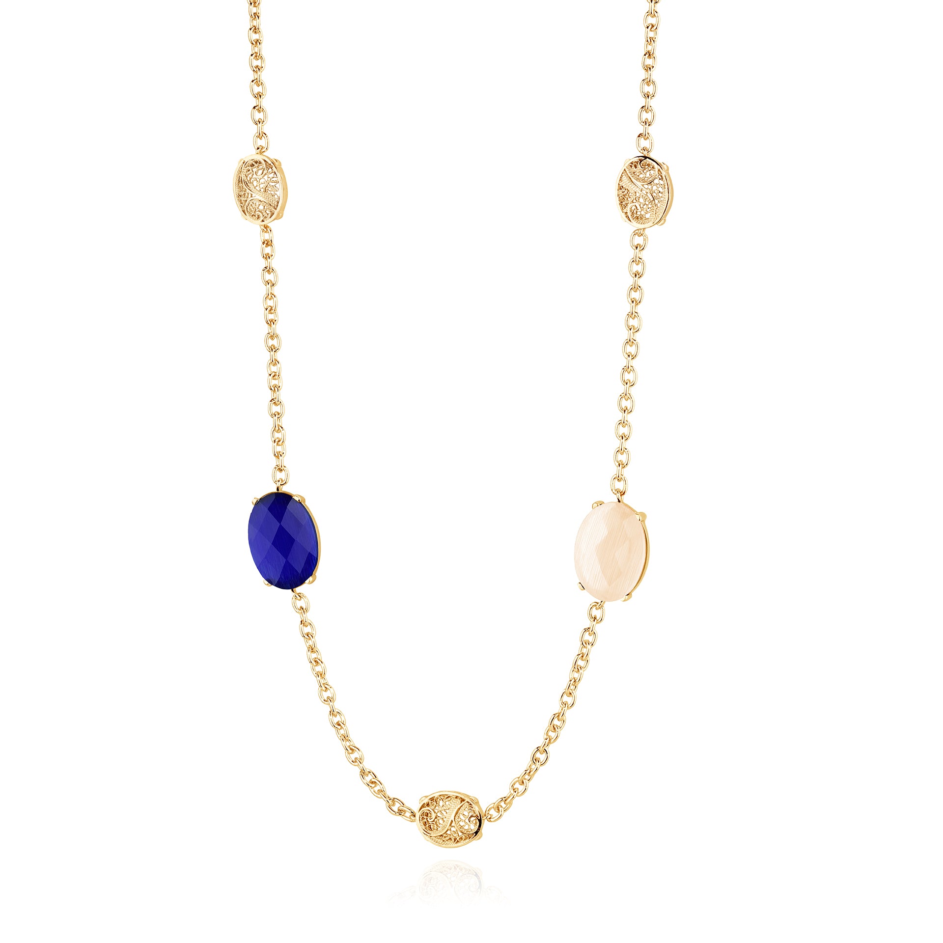 Two-Stone Oval Filigree Necklace Gold