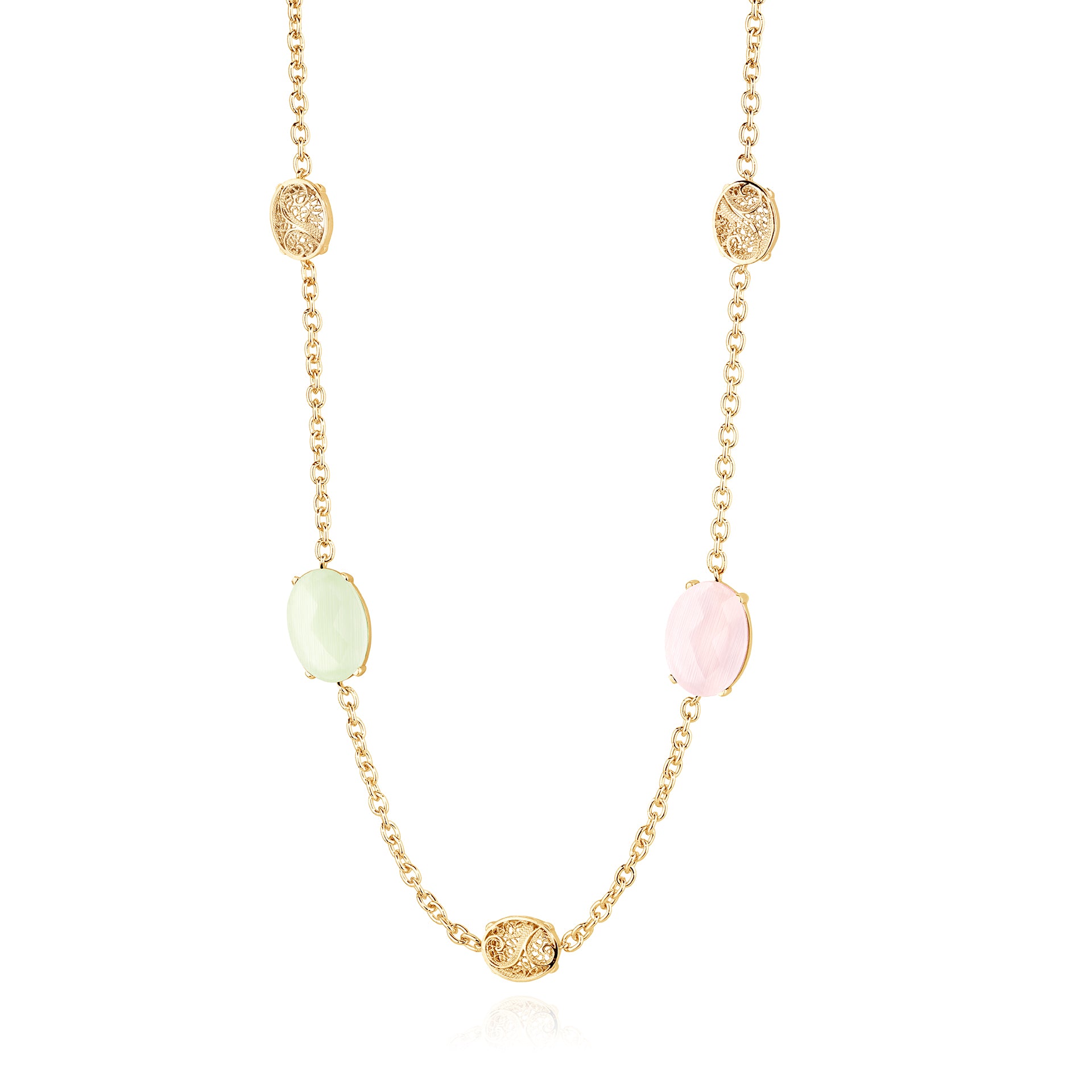 Two-Stone Oval Filigree Necklace Gold