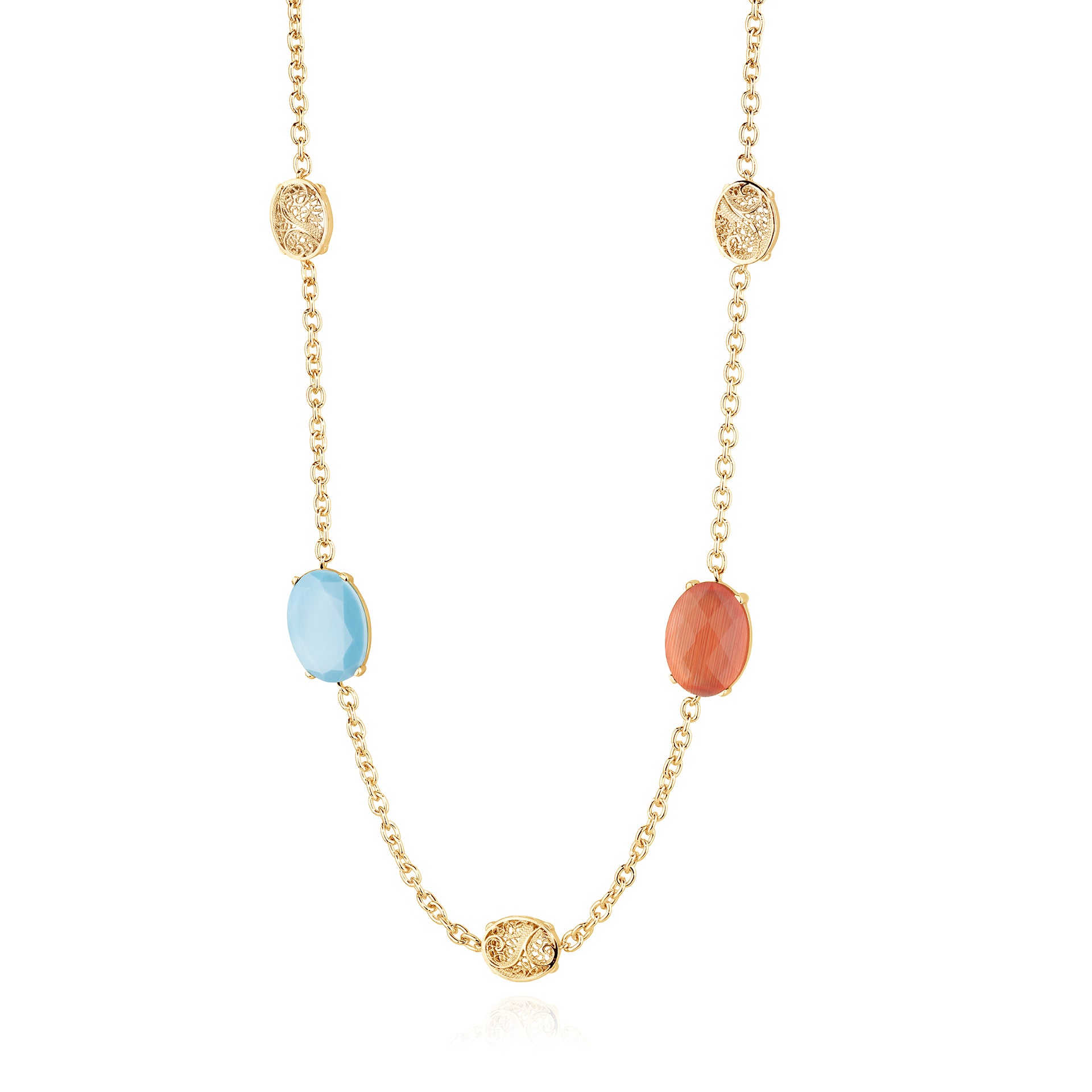 Two-Stone Oval Filigree Necklace Gold