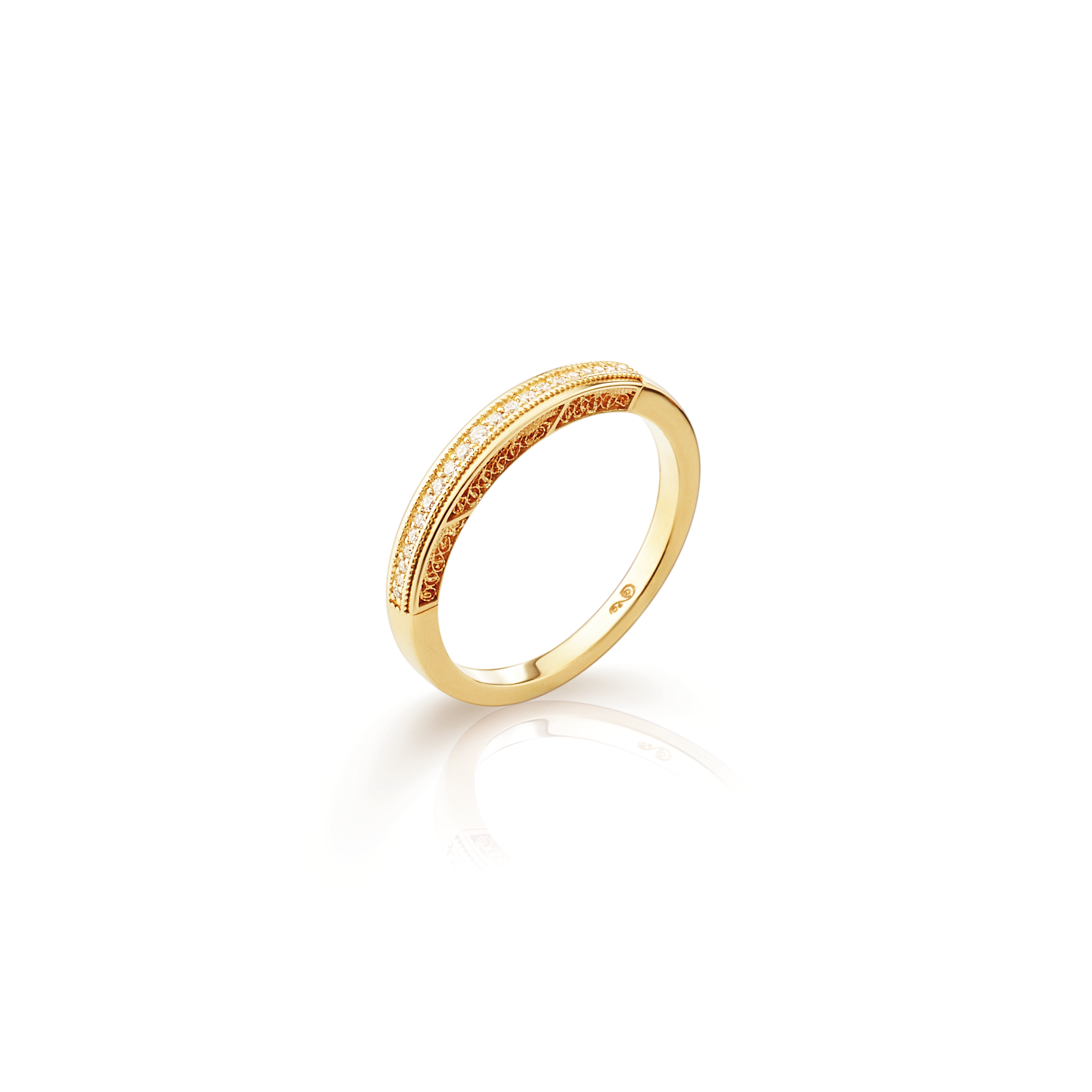 Anel Filigrana Diamantes Ouro Amarelo 0,10 CT Joalharia do Carmo